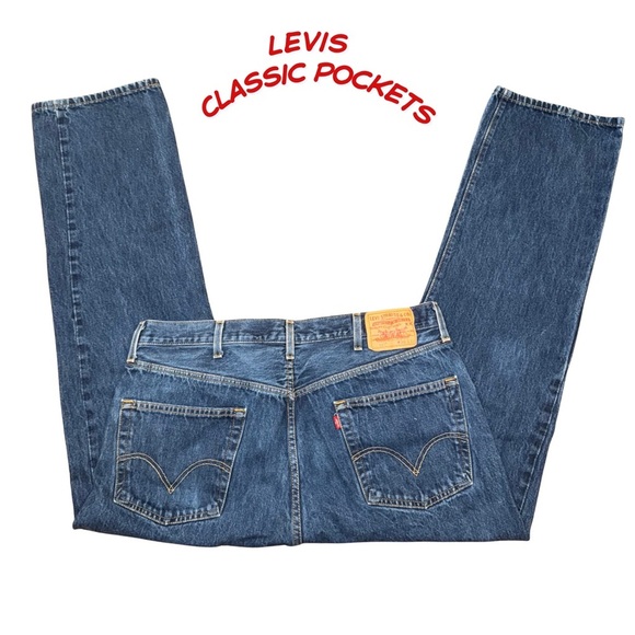 Levi's 501 Button Fly Straight Jeans in Classic Blue - Picture 2 of 4